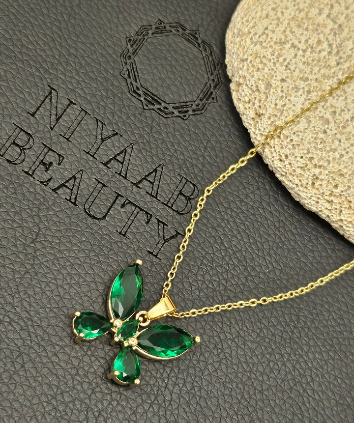 Green Zircon Butterfly Necklace
