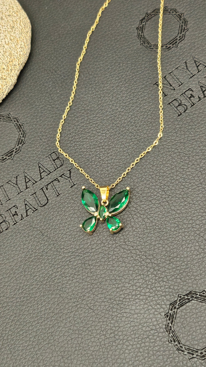 Green Zircon Butterfly Necklace