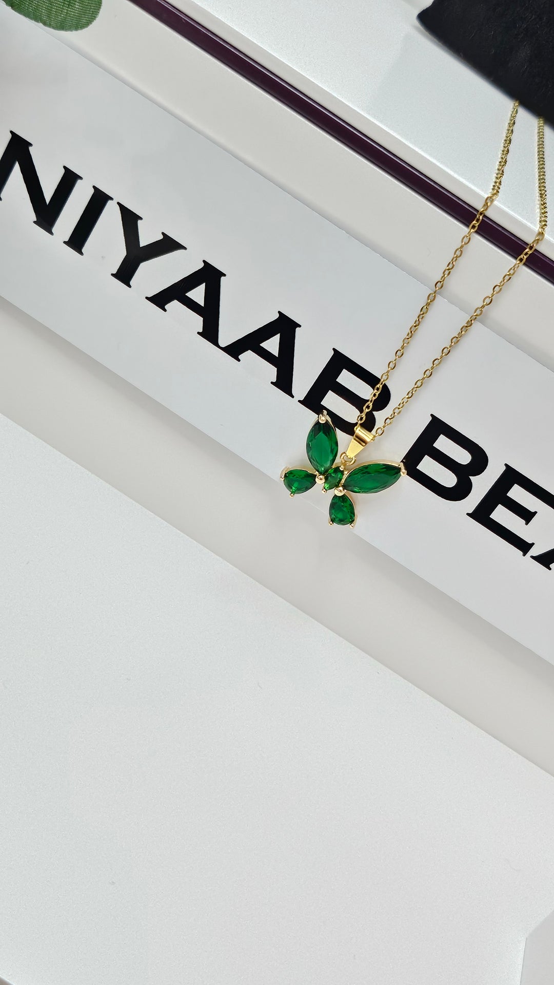 Green Zircon Butterfly Necklace